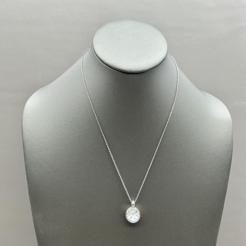 Chicos Necklace Round Pendant Clear Stone Silver Tone Chain Womens Fashion 18"